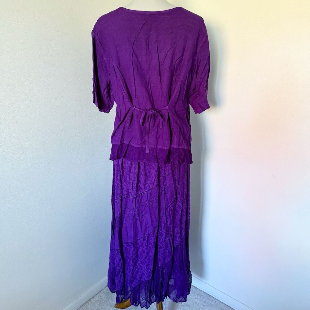 VTG 90s Flower Boho Gypsy Skirt Top Maxi Button Grunge Whimsigoth Purple XL Rayo - Picture 8 of 16